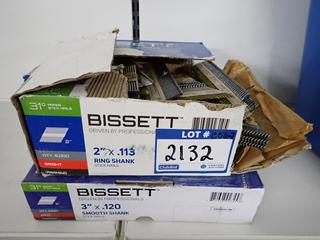 (2) Boxes of Bissett 31 Degree Framing Paper Stick Nails, 2in x 0.113 Ring Shank and 3in x 0.120 Smooth Shank.