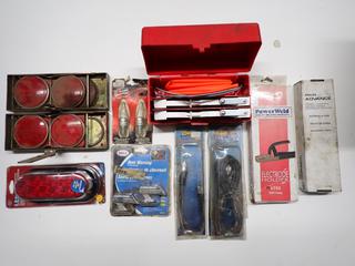 Assorted OEM CB Cable, Electrode Holder, Auto Hazard Reflectors, Etc.