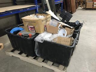 Quantity of C-Clamps, Eaton Shaper Pendant Kits, Ideal Wire Puller, Small Bolt Bin, Caulking Gun and Hanging Brackets.