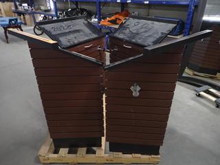 (4) Wooden Display Stands and (2) Wooden Display Stands with Slat Walls.