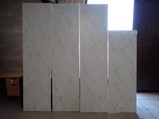 (4) 73in x 25in x 1-1/8in and (3) 97in x 25in x 1-1/8in BL Stretta WH Marble Fine Laminate Countertops, Damaged.