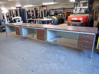 (3) 3-Drawer Metal/Wood Office Desks.