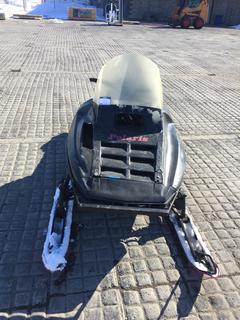 Polaris Trail Indy 404 Snowmobile Showing 2903 Hours, S/N 0708819, *No Key, Seat Held By Ratchet Strap, Hood Damaged, Not Running, No Headlight, Track Tread Low*