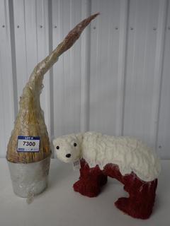 Polar Bear and Bucket of Straw Ornaments. (4-L-1)