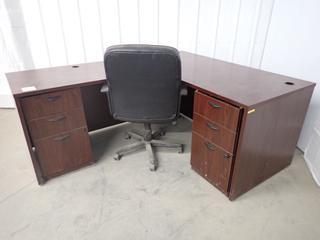 L- Shaped Desk with (2) 3-Drawer Cabinets and Chair, 72in. (WH)