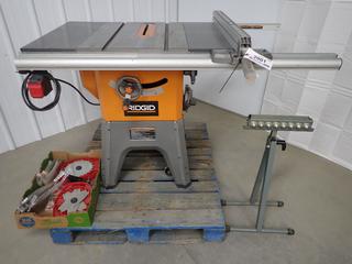 Ridgid Model R4512 10in Table Saw c/w Blades, Stand and Rollers.