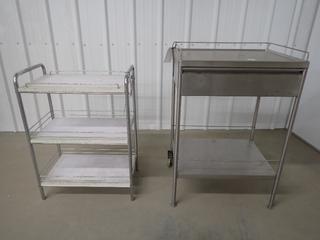 Stainless Steel Kitchen Cart, Approx. 23in x 18in x 34in and Metal/Wood 3-Tier Shelf, Approx. 22in x 13in x 30in. (WH)