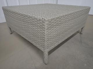 Unused Cabo Grey Weave Footstool with Cushion, 68cm x 68cm x 34.5cm. (8-P-2)