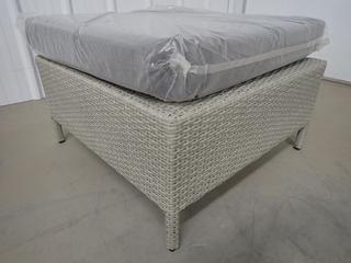 Unused Cabo Grey Weave Footstool with Cushion, 68cm x 68cm x 34.5cm. (8-P-2)