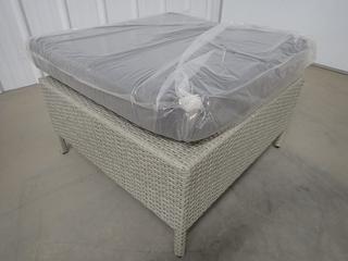 Unused Cabo Grey Weave Footstool with Cushion, 68cm x 68cm x 34.5cm. (8-P-2)