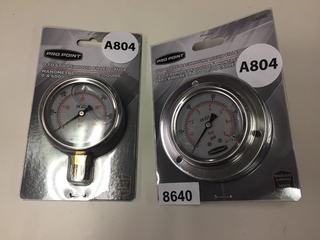 0 To 600 PSI Liquid Filled Gauge & 0 To 100 PSI Back Mount Liquid Filled Gauge. (21-B-3)