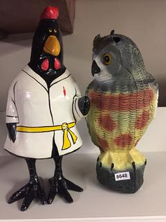 (2) Plastic Bird Figures. 19 in. H & 17 in. H. (Missing Ear). (20-B-1)