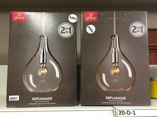 (2) Esplanade Plug-In Globe Pendants. (20-C-1)