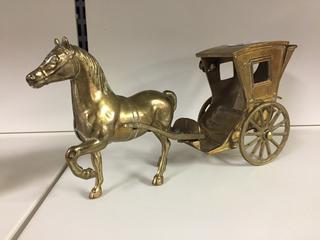 Brass Horse & Carriage, 12 in. Long. (20-B-2)