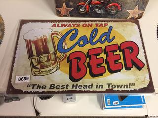 Cold Beer Metal Sign, 10 x 16 in. (20-B-3)