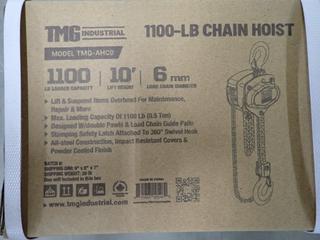 Unused TMG Industrial 0.5 Ton 10ft. Lift Chain Hoist, 360 Degree Swivel Hook, ASME B30.16, TMG-AHC0.  (1-C-1)