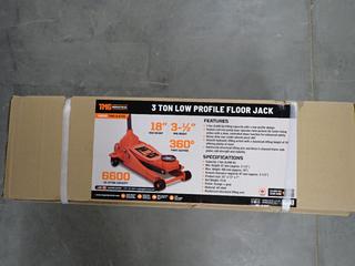 Unused TMG Industrial 3 Ton Low Profile Floor Jack, 18in. Max. Height, 3-1/2in. Ground Clearance, 360 Degree Caster Pivot, TMG-AJF03L. (1-B-3)