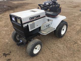 Craftsman Lawn Tractor c/w 18 HP Gas, Reece Hitch On Front, Cutting Deck Not Attached, 6.6.50-8 Front, 23x9.50-12 Rear Tires, SN 41-020-3793, *Not Running, Seat Damaged*