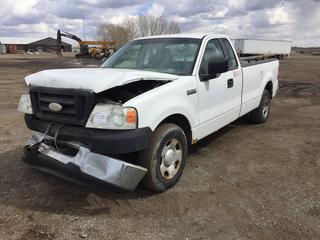 2008 Ford F150 XL Pickup Truck c/w Triton V8 4.6L, Auto, 8 Ft. Box, 245/65R17 Tires, Showing 279,259 Kms, VIN 1FTRF12W68KE89324, *Air Bag Deployed On Steering Wheel, Hood & Bumper Ratchet Strapped Together*