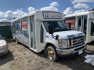 Selling Off-Site - 2014 Ford E450 24 Passenger Bus/Ski Shuttle 451 c/w V10 6.8L Gas, Showing 292106kms VIN 1FDFE4FS7EDA94563, Located in Fernie, B.C. Call Brad 403-371-9253 For Further Details, Viewing By Appointment Only. 