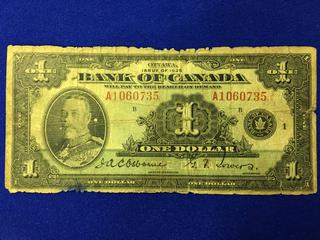 Bank Of Canada One Dollar Bank Note. S/N A1060735.