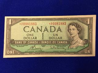 Bank Of Canada One Dollar Bank Note. S/N CF0981883.