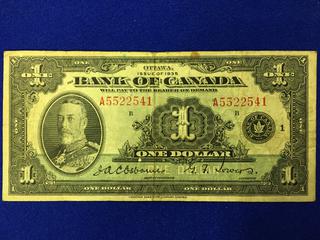 Bank Of Canada One Dollar Bank Note. S/N A5522541.