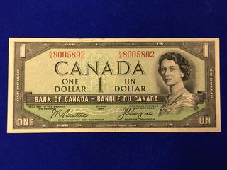 Bank Of Canada One Dollar Bank Note. S/N KA8005892. "Devil's Face".