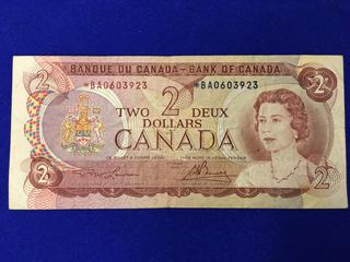 Bank Of Canada Two Dollar Bank Note. S/N BA0603923.