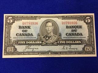 Bank Of Canada Five Dollar Bank Note. S/N DS0793936.