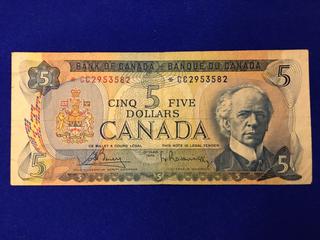 Bank Of Canada Five Dollar Bank Note. S/N CC2953582.