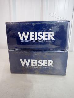 (2) Weiser 9SENL5350-052 Halifax Iron Black Smart Key Entrance Levers. (3-B-2)