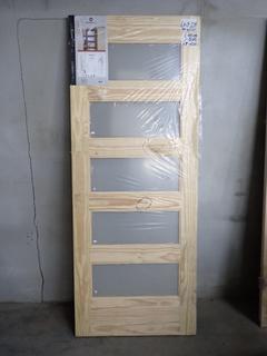 5-Lite Barn Door, 33 x 84, Some Damage, Clear Pine. (WH)