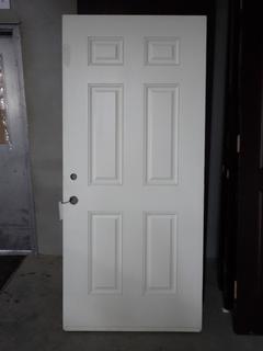 Exterior Door, Approximately 36 in z 2 in z 80 in. c/w Hinges. (WH)