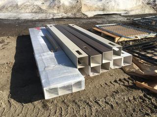 (5) Pc White End Post 3 Rail 5in x 78in, (3)Pc Stone Grey Black Post 5in x 96in, (2)Pc Dark Walnut Blank Post 5in x 78in, (1)Pc Tank Blank Post 5in x 78in and (1)Pc Sand Corner Post 5in x 78in.