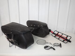 Motorcycle Saddlebags, Set of Mirrors, Single & Bicycle Rear Rack. (1-H-1)