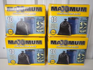 (4) Maximum Contractor Bags, 3 Mil 33 in x 44 in Bags, 144L, 10 Per Box. (8-R-1)