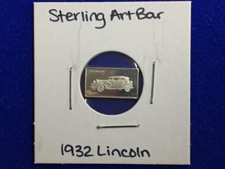 .925 Sterling Silver Art Bar - "1932 Lincoln".