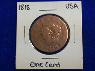 1818 United States One Cent Coin.