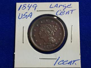 1849 United States One Cent Coin.