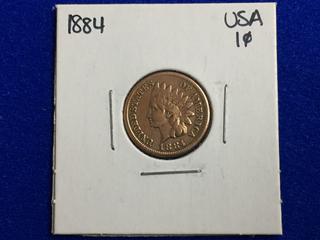 1884 United States One Cent Coin.