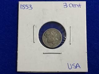 1853 United States Three Cent Coin.