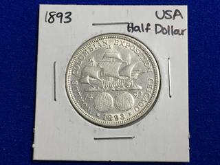 1893 United States Half Dollar Coin.