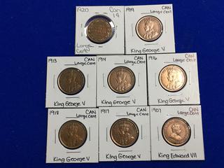 Assorted Canada One Cent Coins.