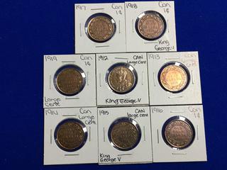 Assorted Canada One Cent Coins.