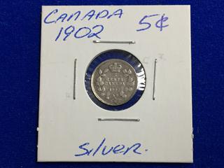 1902 Canada Silver Five Cent Coin.