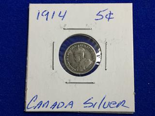 1914 Canada Silver Five Cent Coin.