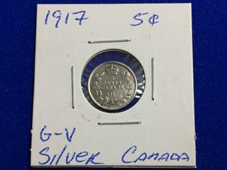 1917 Canada Silver Five Cent Coin.