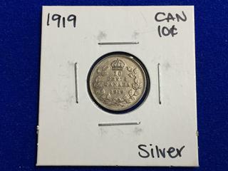 1919 Canada Silver Ten Cent Coin.