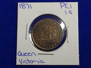 1871 PEI Canada Large One Cent Coin.